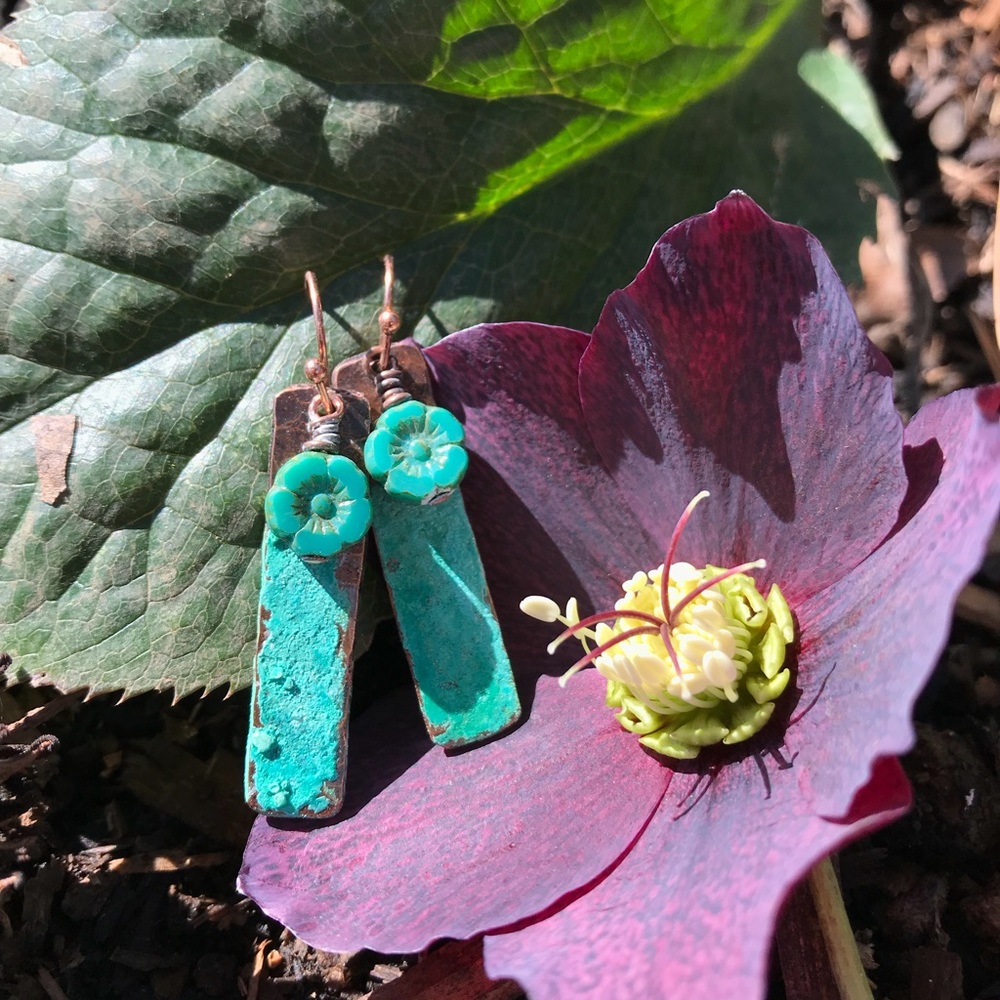 Handmade hammered copper necklace and earrings